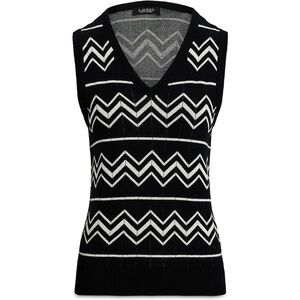 NWT Ralph Lauren Black and White Chevron V Neck Sweater Size S